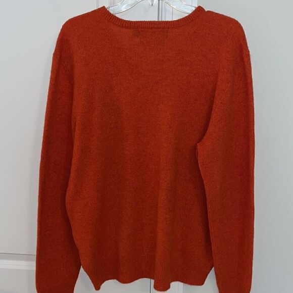 Orange w/ Blue Pony Lambswool Polo by Ralph Lauren v neck LS winter wool sweater - Picture 4 of 4